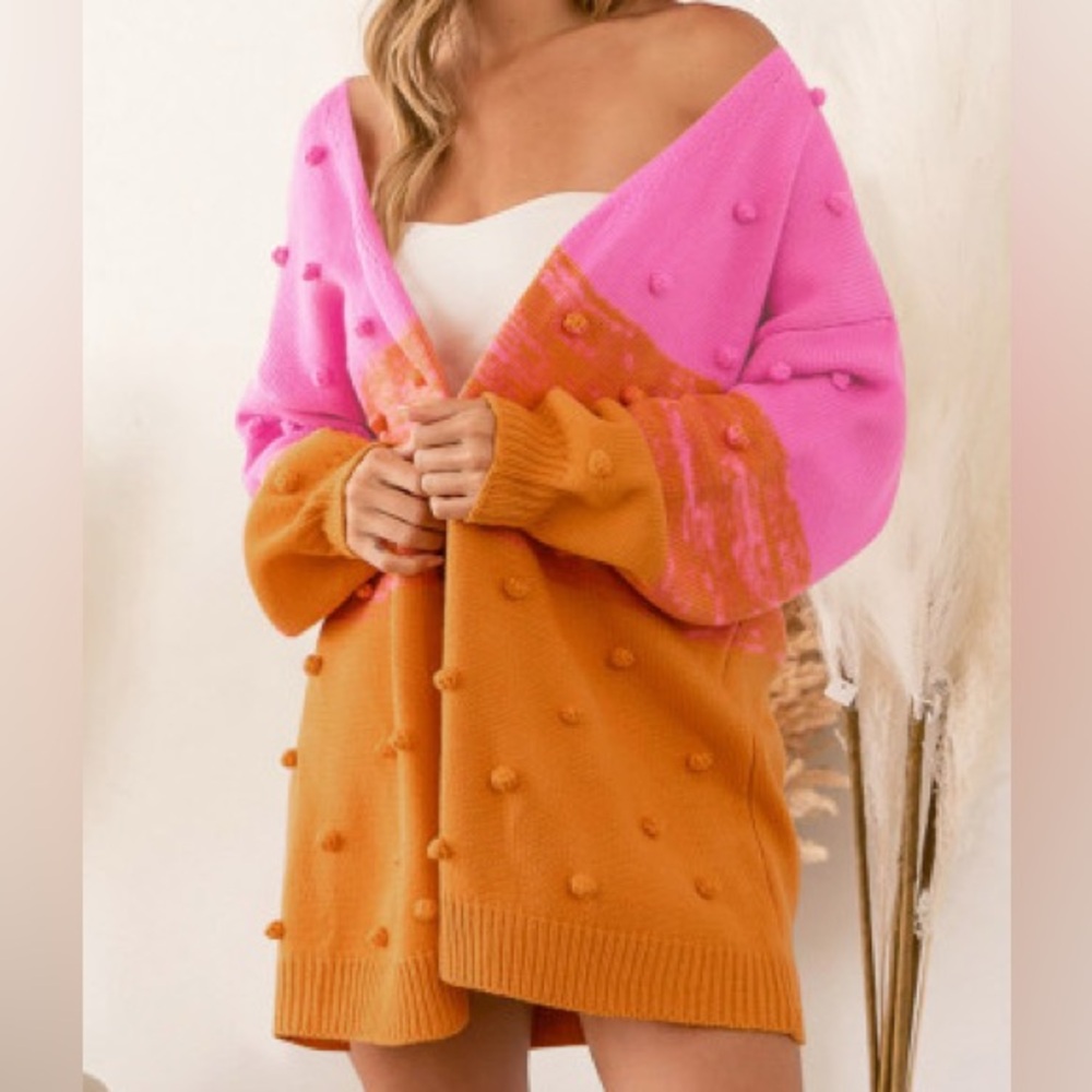 Colorful Pom-Pom Women’s Sweater Cardigan